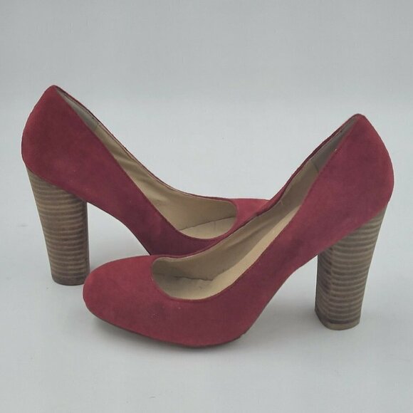 Steve Madden Katrin Red Suede Stacked Block Heel Women's Pumps Shoe Size 7.5M - Picture 6 of 11